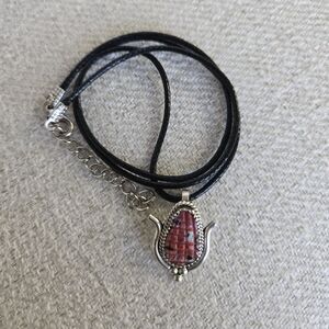 Native Zuni Cornhusk Sterling silver pendant necklace